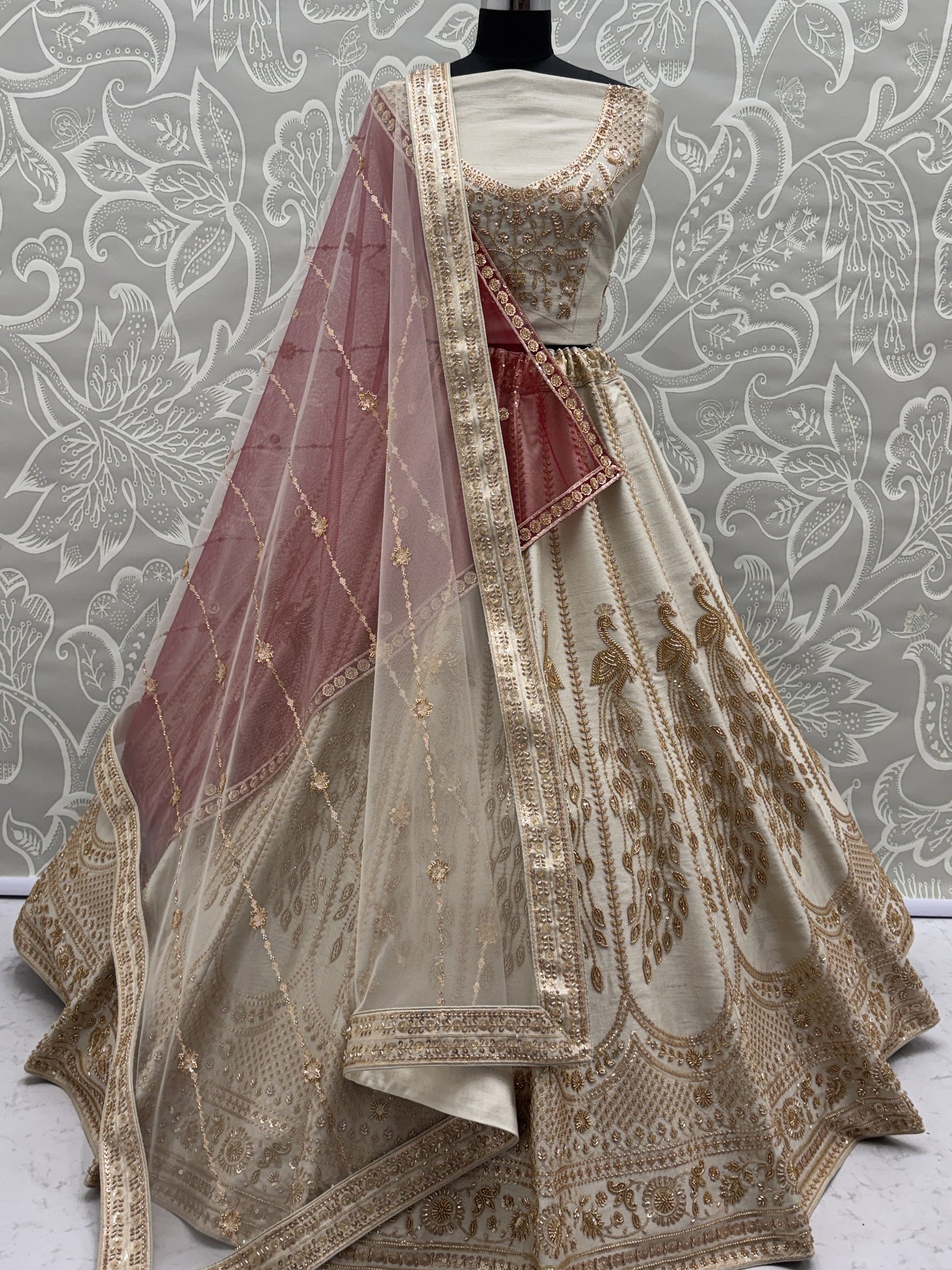 Fantastic White Sequins Silk Bridal Wear Lehenga Choli With Double Dupatta