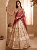 Fantastic White Sequins Silk Bridal Wear Lehenga Choli With Double Dupatta