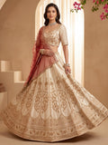 Fantastic White Sequins Silk Bridal Wear Lehenga Choli With Double Dupatta