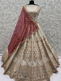 Fantastic White Sequins Silk Bridal Wear Lehenga Choli With Double Dupatta