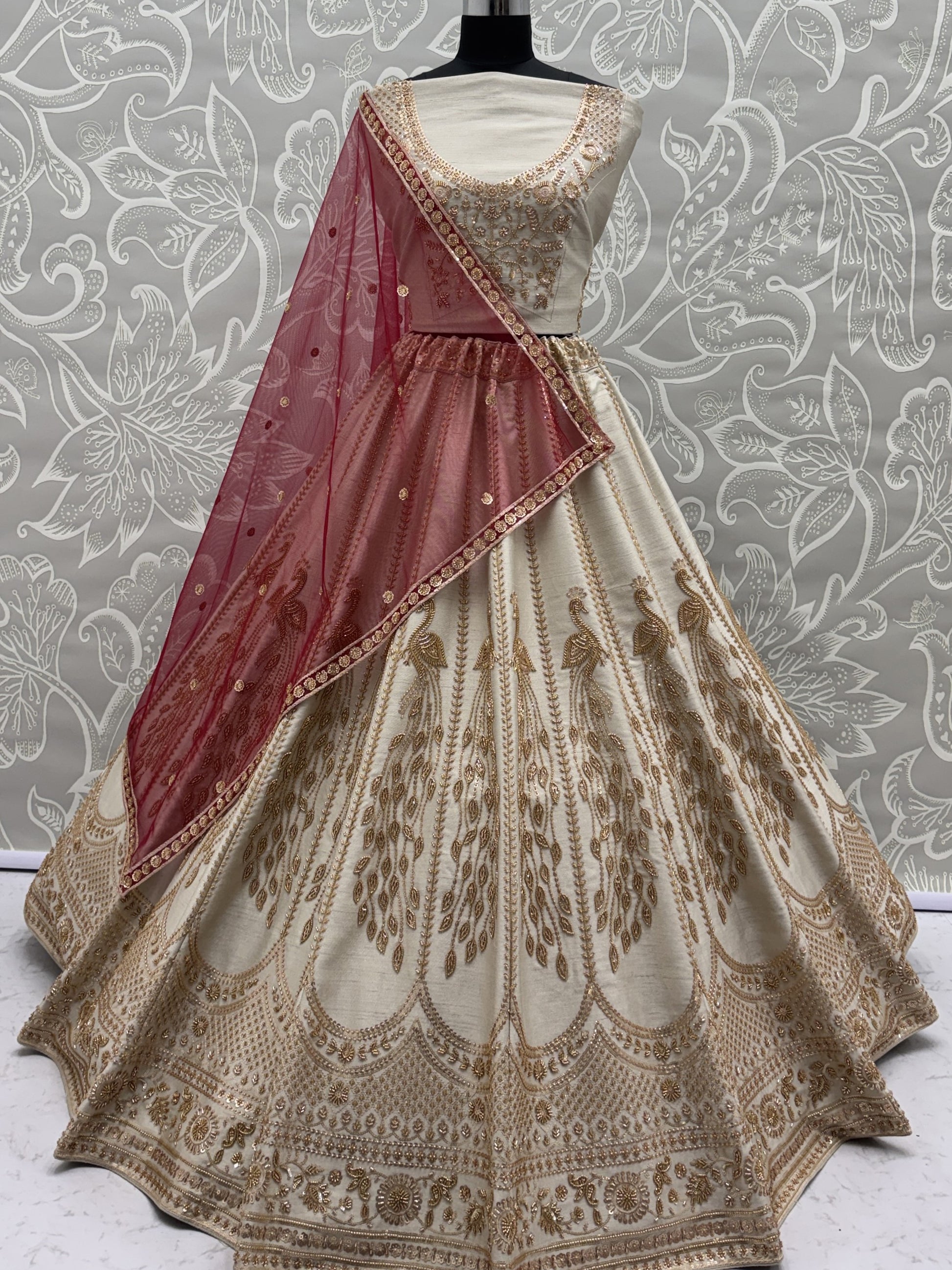 Fantastic White Sequins Silk Bridal Wear Lehenga Choli With Double Dupatta