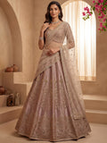 Marvelous Lavender Sequins Silk Bridal Lehenga Choli With Double Dupatta