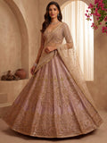 Marvelous Lavender Sequins Silk Bridal Lehenga Choli With Double Dupatta