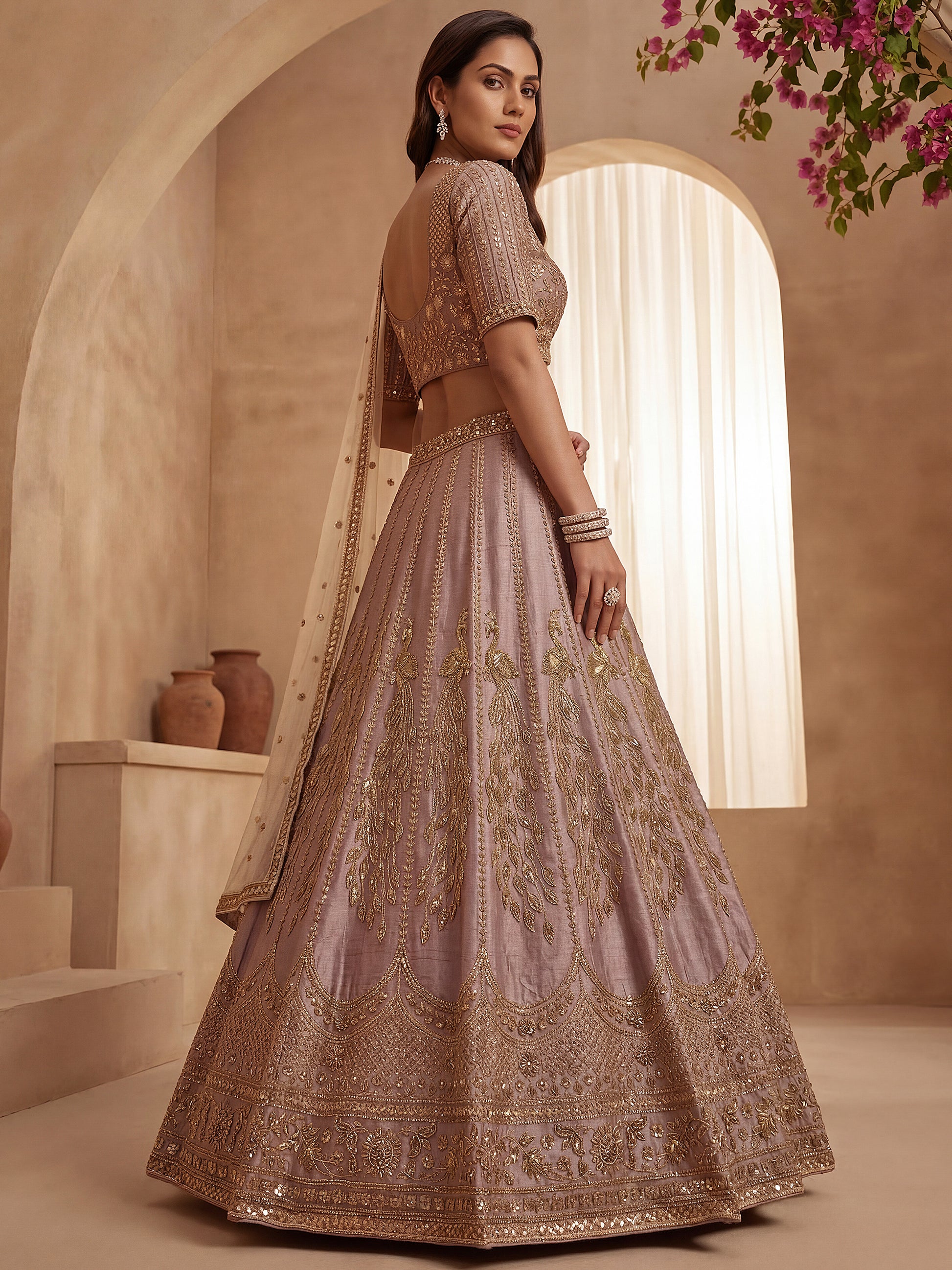 Marvelous Lavender Sequins Silk Bridal Lehenga Choli With Double Dupatta