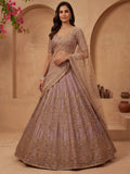 Marvelous Lavender Sequins Silk Bridal Lehenga Choli With Double Dupatta