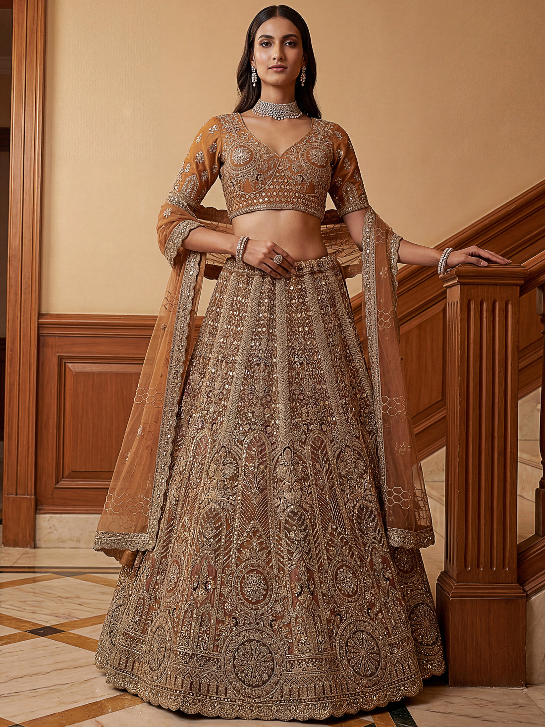 Precious Mustard Yellow Thread Embroidered Net Designer Lehenga Choli