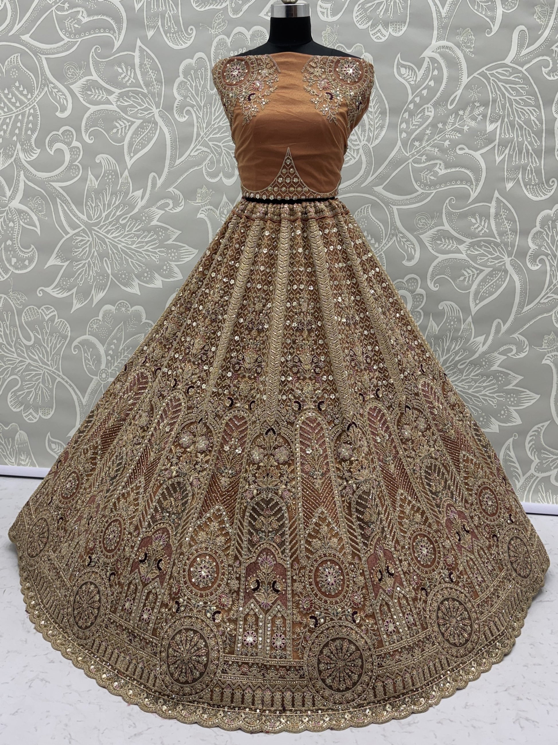 Precious Mustard Yellow Thread Embroidered Net Designer Lehenga Choli
