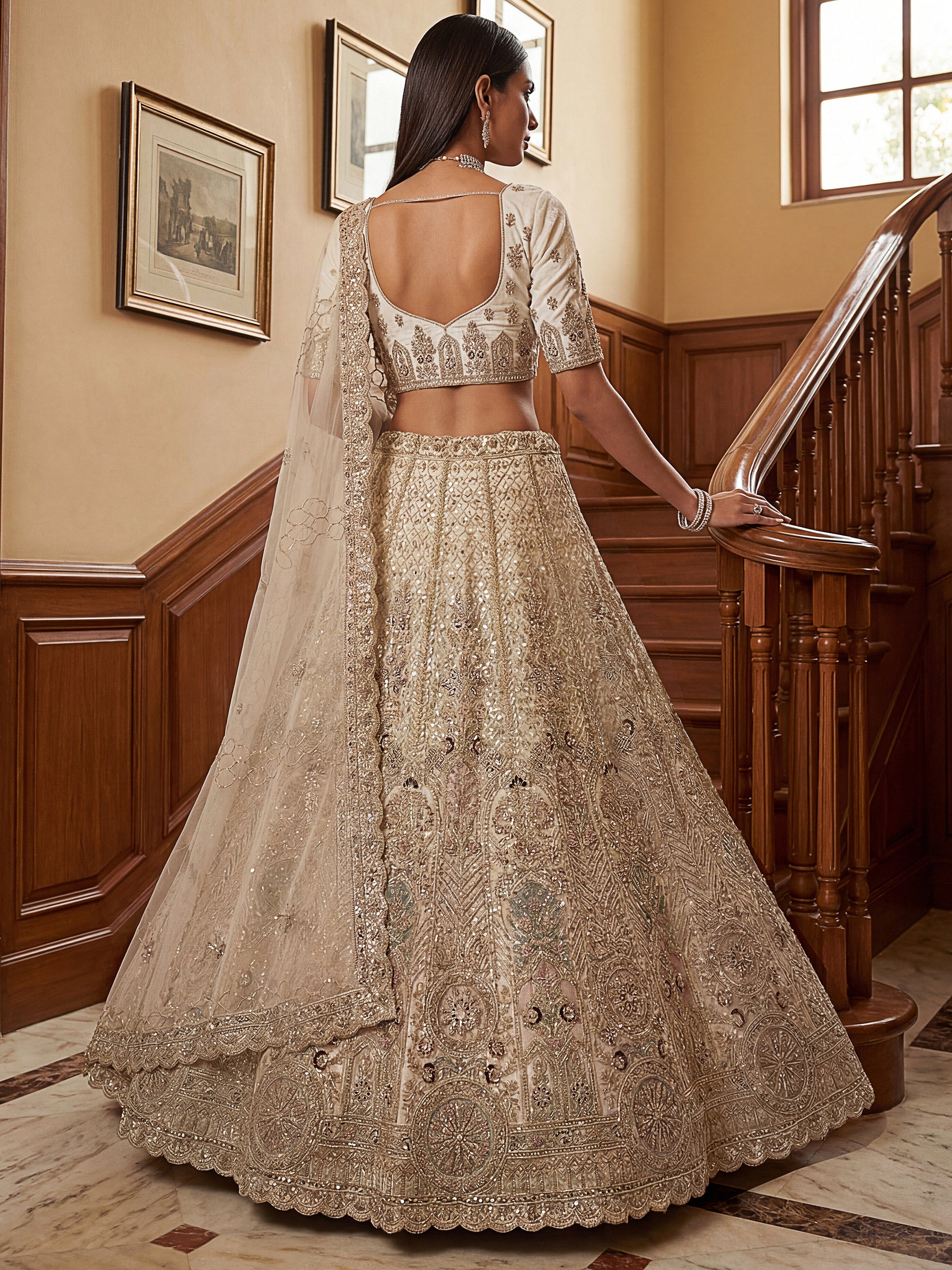 Lovely Off-White Sequins Net Reception Wear Lehenga Choli With Dupatta