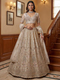 Lovely Off-White Sequins Net Reception Wear Lehenga Choli With Dupatta