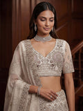 Lovely Off-White Sequins Net Reception Wear Lehenga Choli With Dupatta
