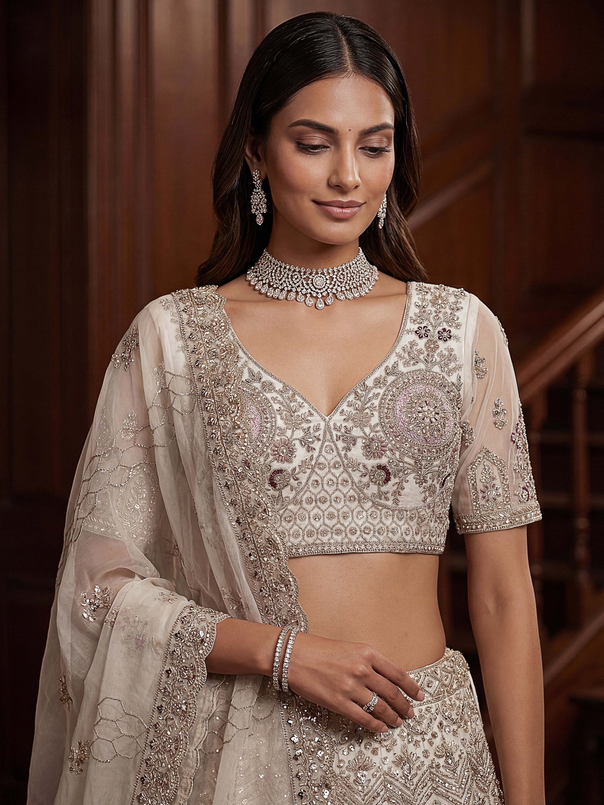 Lovely Off-White Sequins Net Reception Wear Lehenga Choli With Dupatta