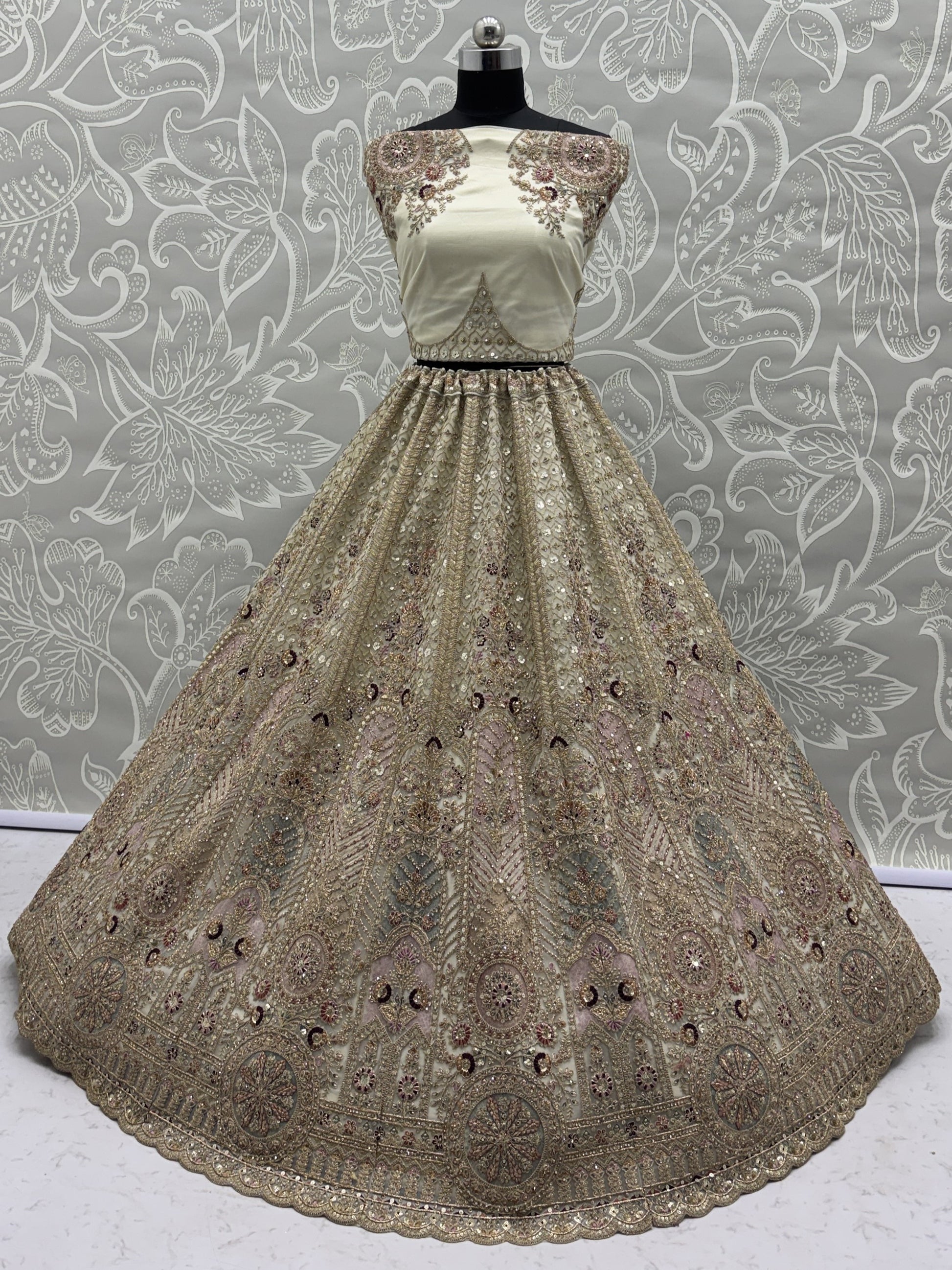 Lovely Off-White Sequins Net Reception Wear Lehenga Choli With Dupatta