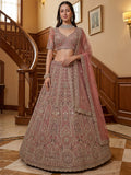 Attractive Dusty Pink Zari Embroidered Net Bridesmaid Lehenga Choli