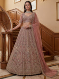 Attractive Dusty Pink Zari Embroidered Net Bridesmaid Lehenga Choli
