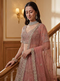 Attractive Dusty Pink Zari Embroidered Net Bridesmaid Lehenga Choli