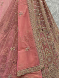 Attractive Dusty Pink Zari Embroidered Net Bridesmaid Lehenga Choli