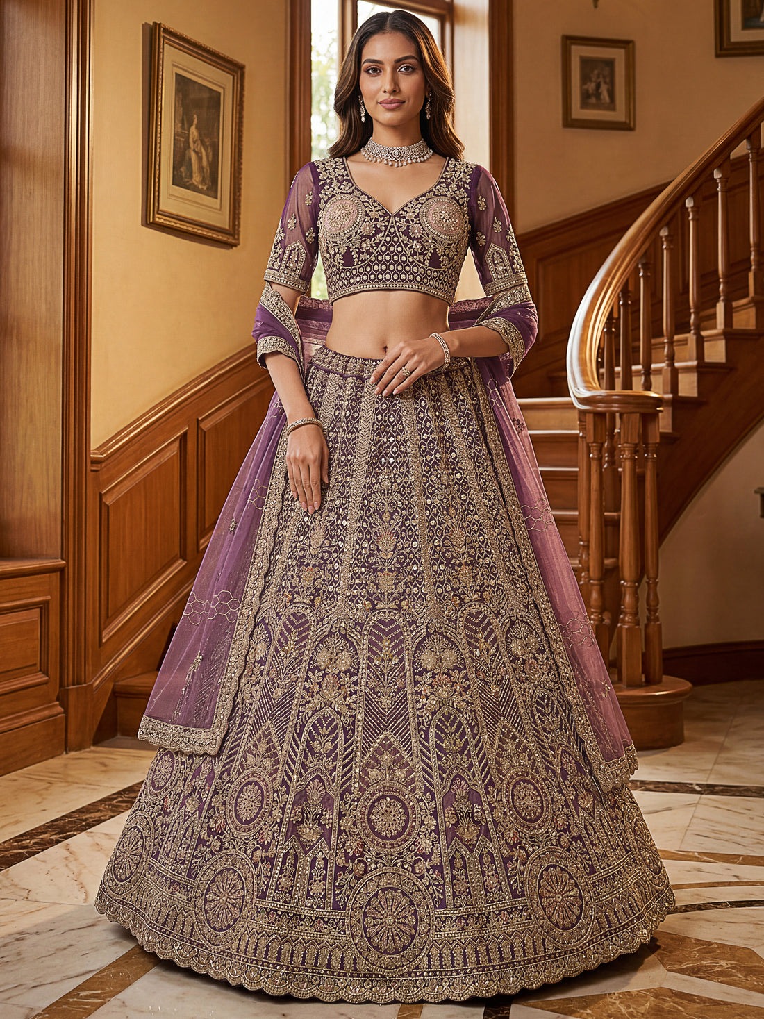 Wonderful Purple Sequins Net Reception Wear Lehenga Choli With Dupatta