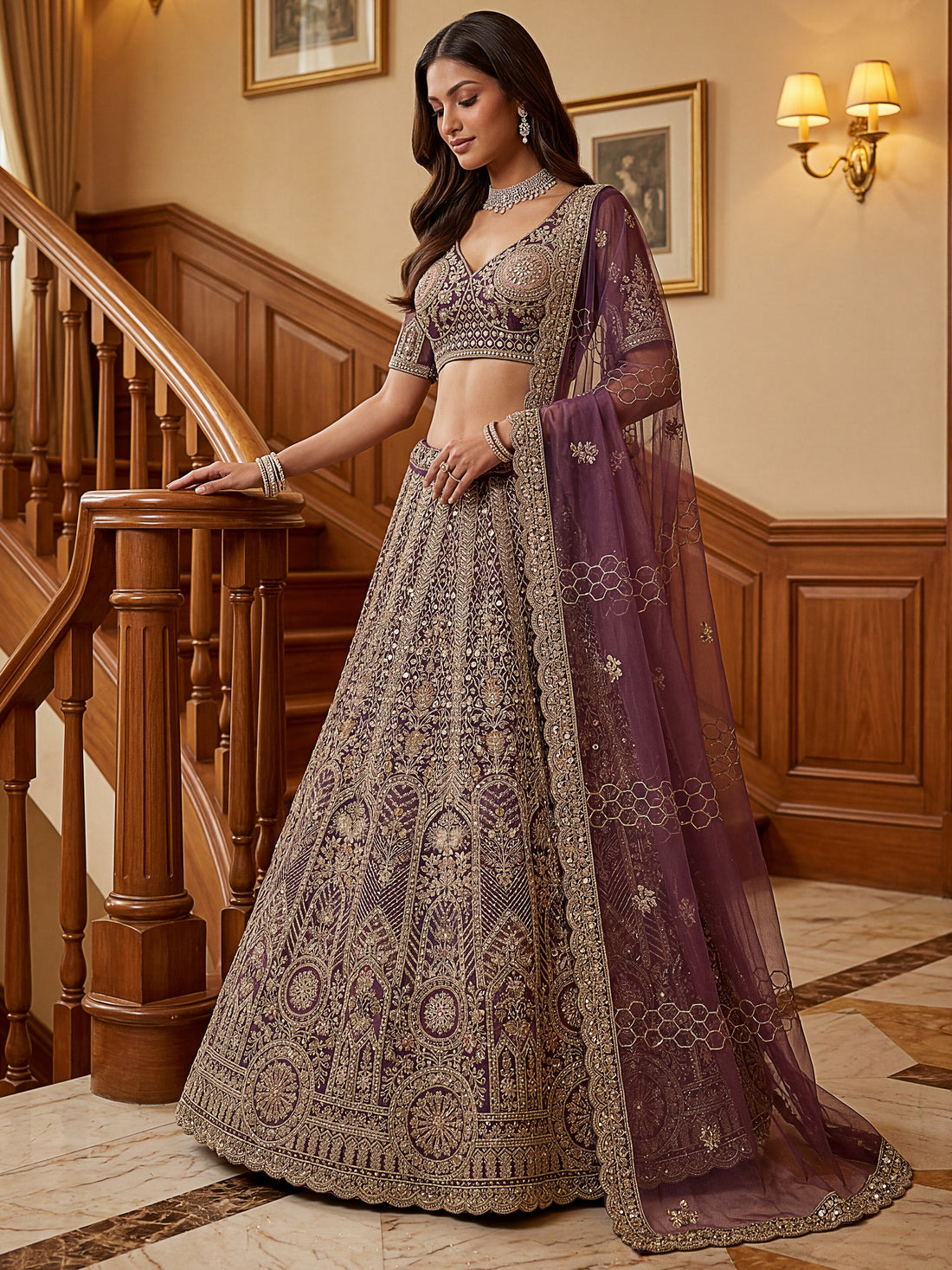 Wonderful Purple Sequins Net Reception Wear Lehenga Choli With Dupatta