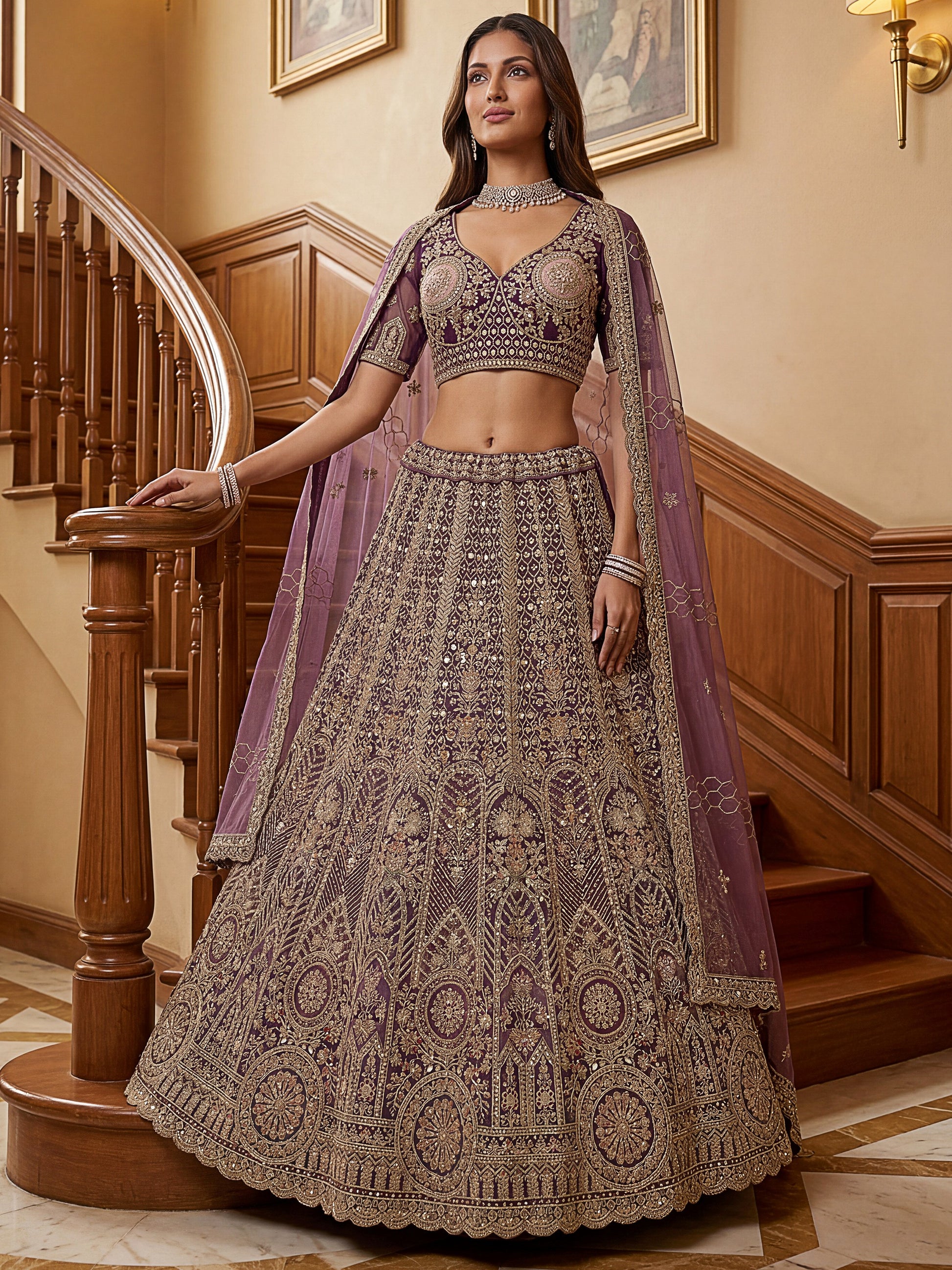 Wonderful Purple Sequins Net Reception Wear Lehenga Choli With Dupatta
