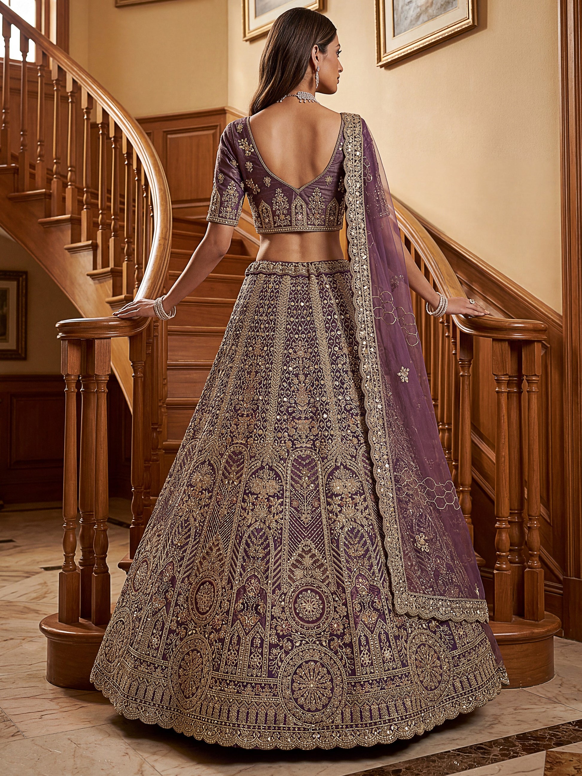 Wonderful Purple Sequins Net Reception Wear Lehenga Choli With Dupatta