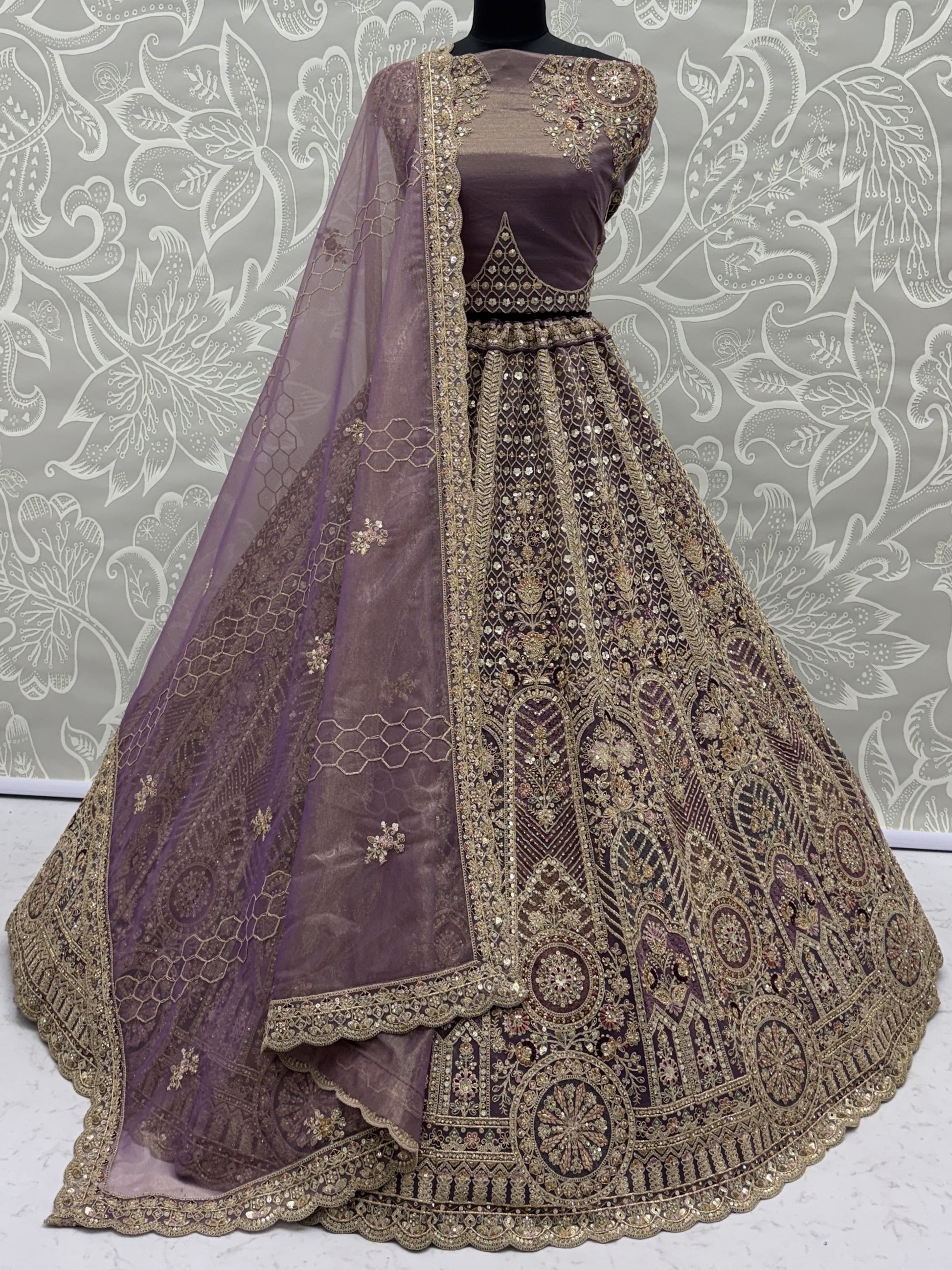 Wonderful Purple Sequins Net Reception Wear Lehenga Choli With Dupatta