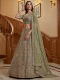 Graceful Green Zari Embroidered Net Engagement Wear Lehenga Choli
