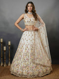 Astonishing White Hand Embroidered Net Reception Wear Lehenga Choli