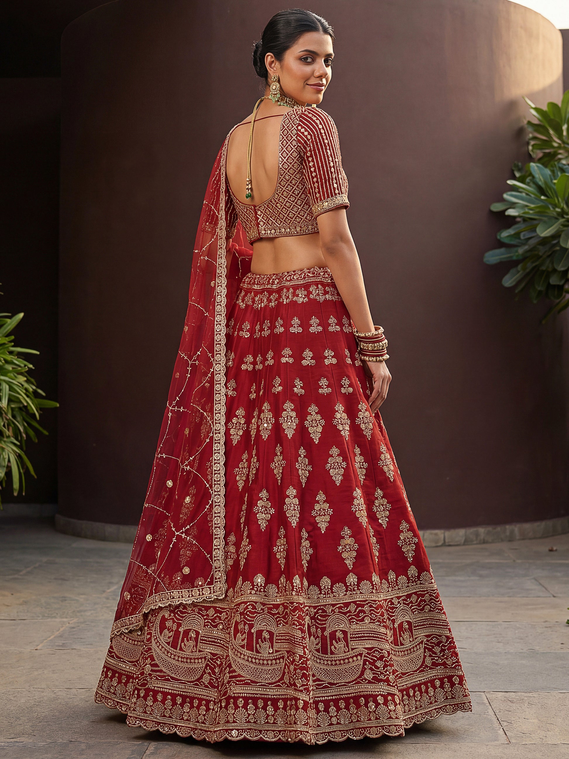 Fantastic Red Hand Work Silk Bridal Wear Lehenga Choli With Double Dupatta