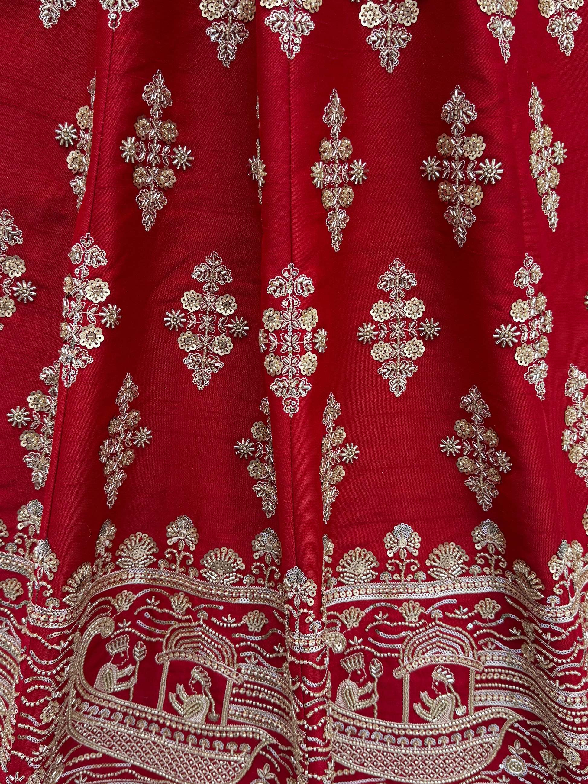 Fantastic Red Hand Work Silk Bridal Wear Lehenga Choli With Double Dupatta