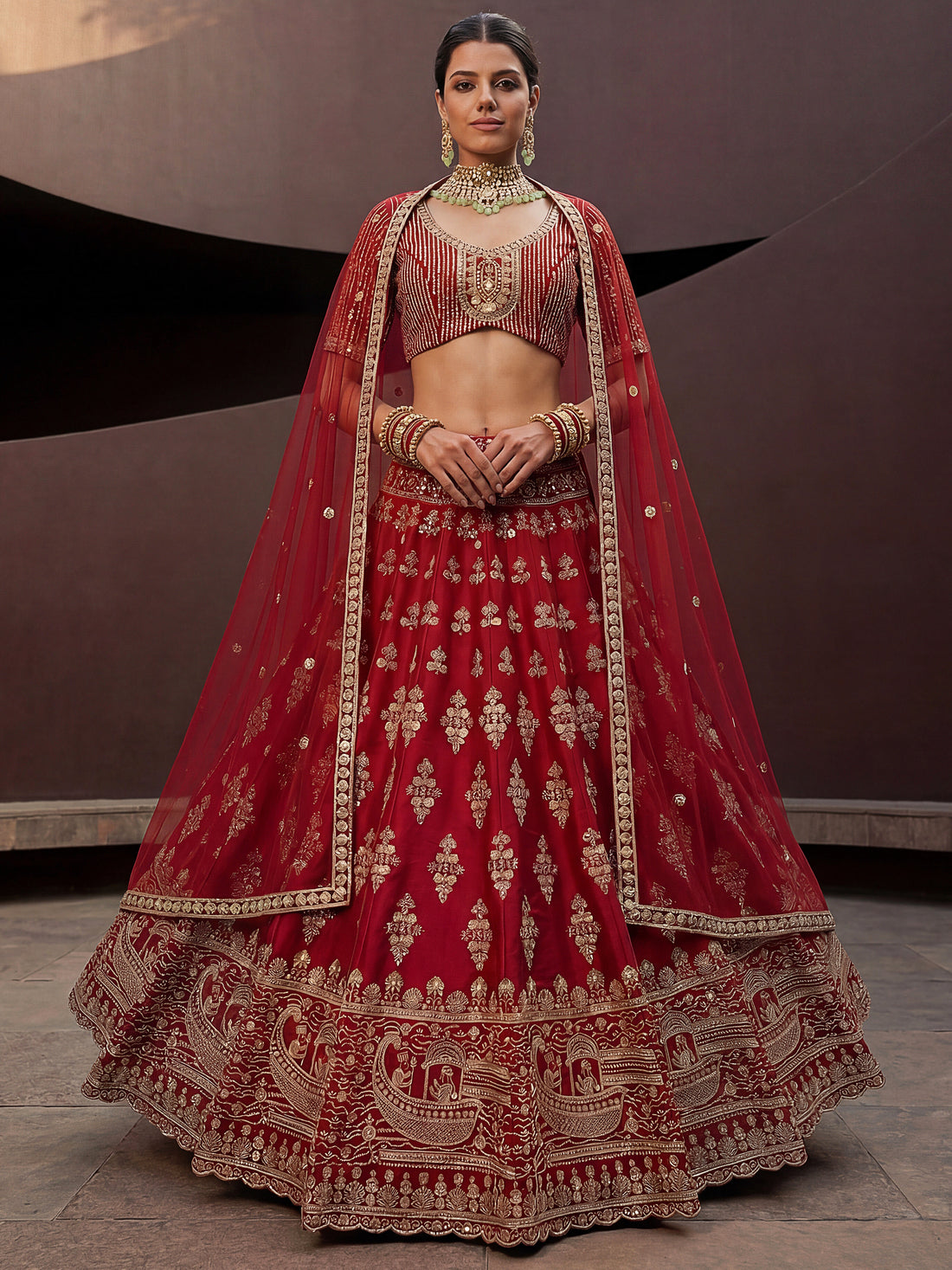 Fantastic Red Hand Work Silk Bridal Wear Lehenga Choli With Double Dupatta
