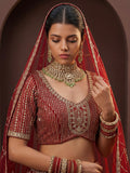 Fantastic Red Hand Work Silk Bridal Wear Lehenga Choli With Double Dupatta