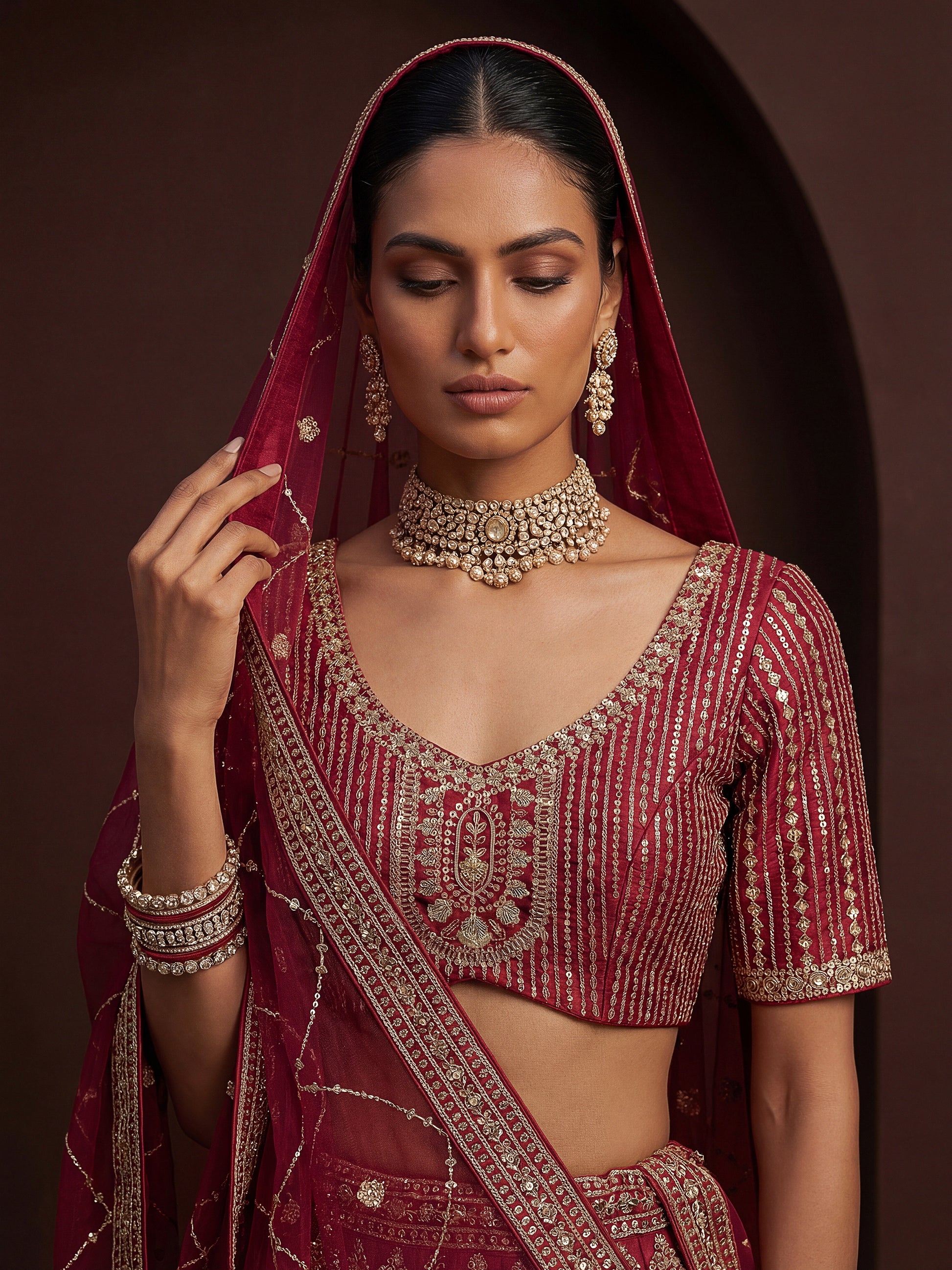 Graceful Pink Zari Embroidered Silk Bridal Lehenga Choli With Double Dupatta