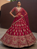Graceful Pink Zari Embroidered Silk Bridal Lehenga Choli With Double Dupatta