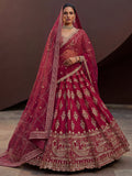 Graceful Pink Zari Embroidered Silk Bridal Lehenga Choli With Double Dupatta