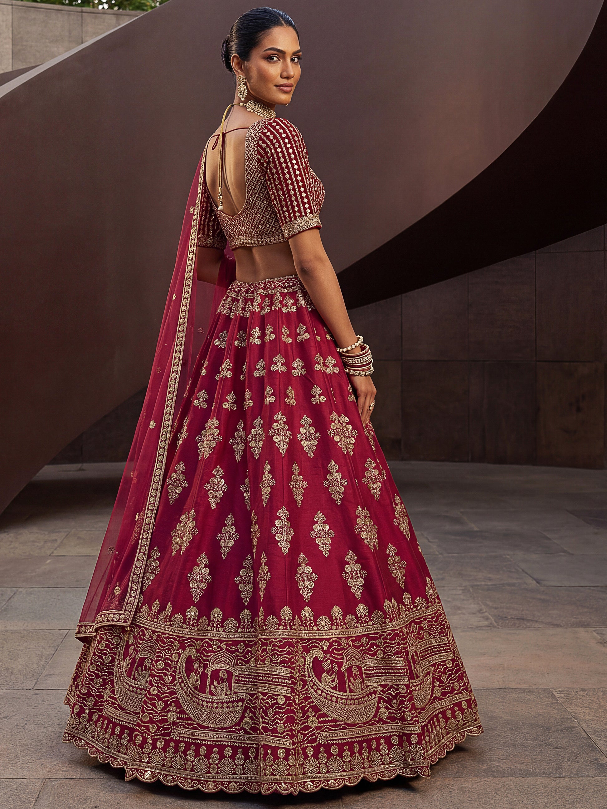 Graceful Pink Zari Embroidered Silk Bridal Lehenga Choli With Double Dupatta