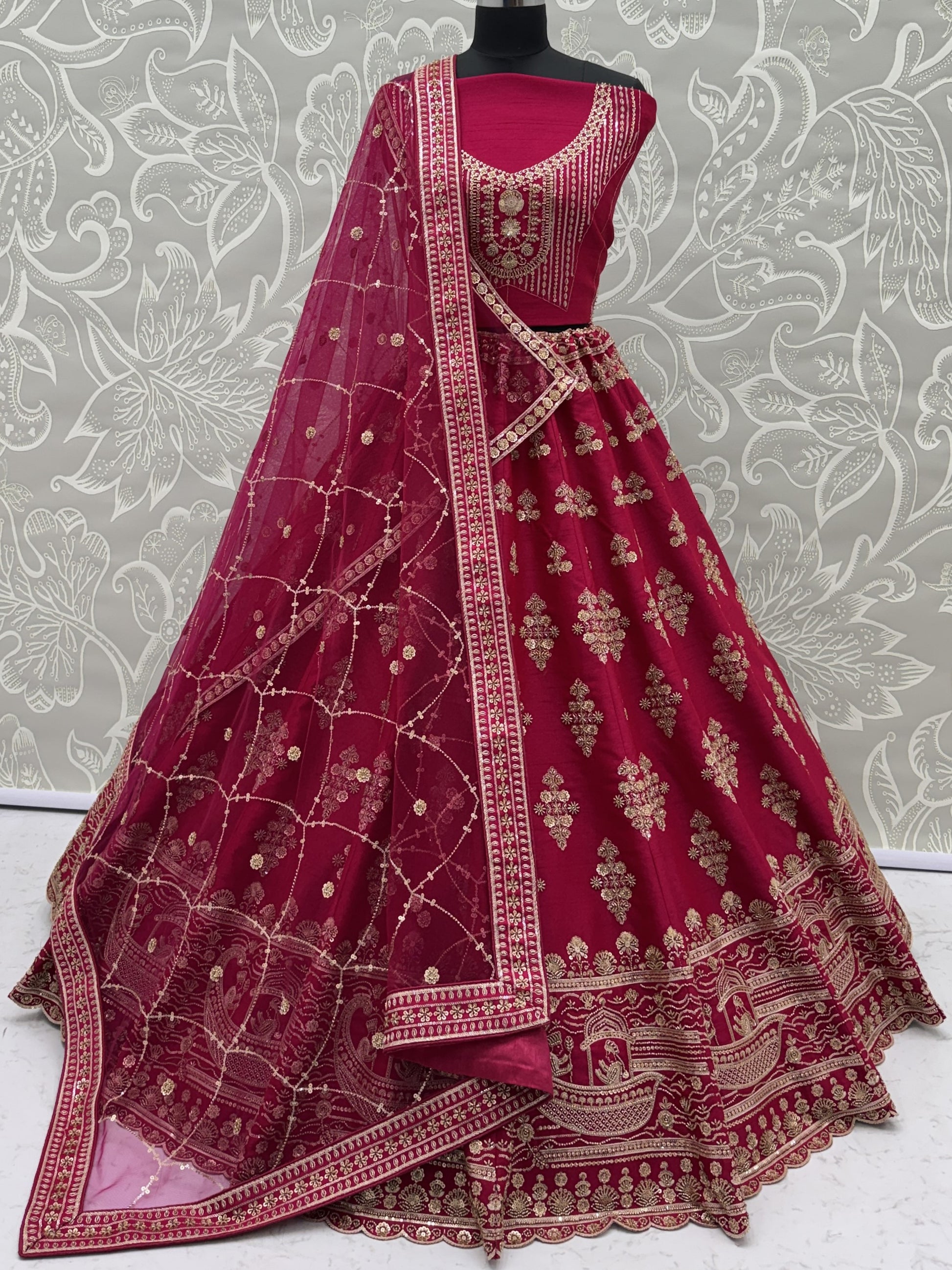Graceful Pink Zari Embroidered Silk Bridal Lehenga Choli With Double Dupatta