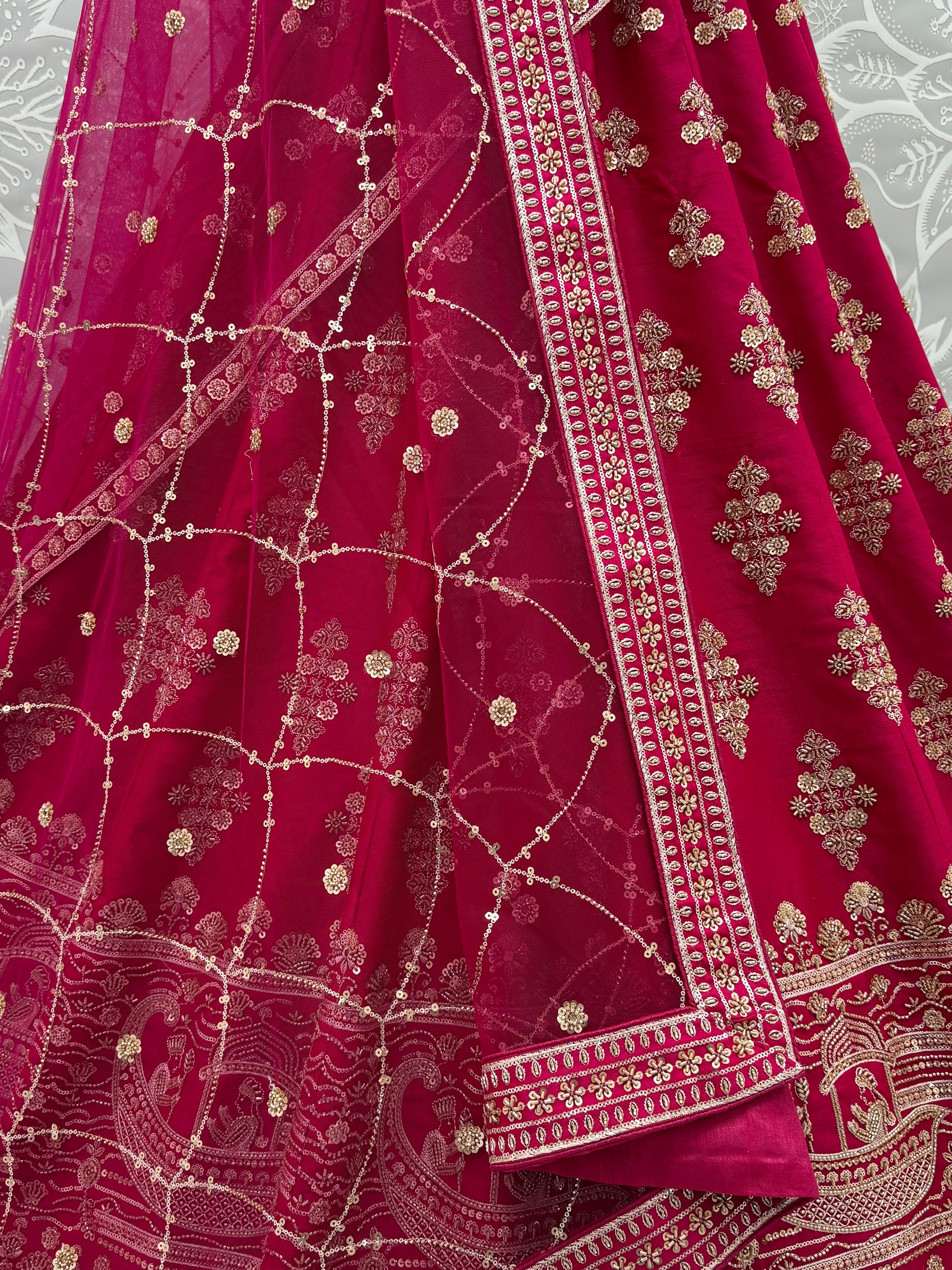 Graceful Pink Zari Embroidered Silk Bridal Lehenga Choli With Double Dupatta