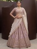 Lovely Mauve Hand Embroidered Silk Bridal Lehenga Choli With Double Dupatta
