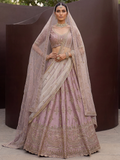Lovely Mauve Hand Embroidered Silk Bridal Lehenga Choli With Double Dupatta