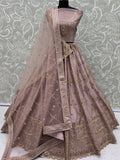 Lovely Mauve Hand Embroidered Silk Bridal Lehenga Choli With Double Dupatta