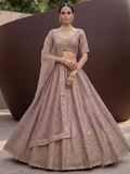 Lovely Mauve Hand Embroidered Silk Bridal Lehenga Choli With Double Dupatta