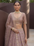 Lovely Mauve Hand Embroidered Silk Bridal Lehenga Choli With Double Dupatta