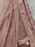 Lovely Mauve Hand Embroidered Silk Bridal Lehenga Choli With Double Dupatta