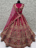 Noteworthy Pink Thread Work Silk Bridal Lehenga Choli With Double Dupatta