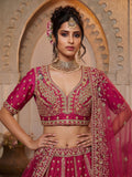 Noteworthy Pink Thread Work Silk Bridal Lehenga Choli With Double Dupatta
