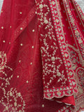 Lovely Red Thread Embroidered Silk Wedding Lehenga Choli With Dupatta