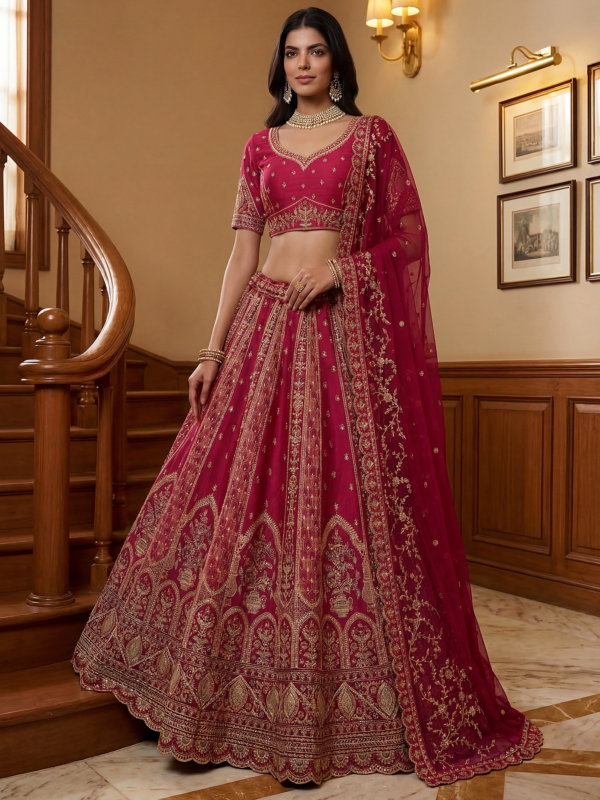 Precious Pink Zari Work Silk Bridal Lehenga Choli With Double Dupatta