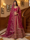Precious Pink Zari Work Silk Bridal Lehenga Choli With Double Dupatta