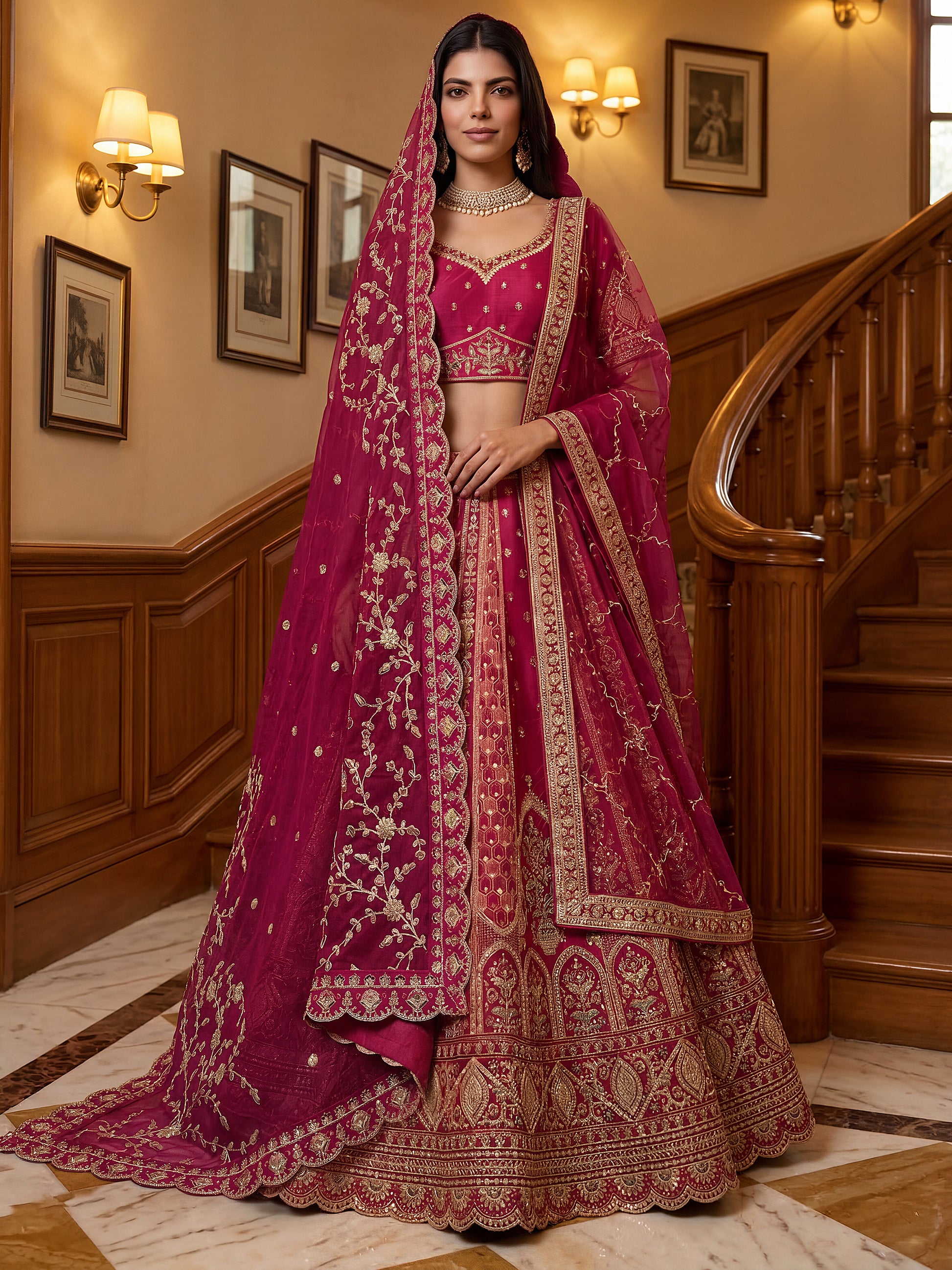Precious Pink Zari Work Silk Bridal Lehenga Choli With Double Dupatta