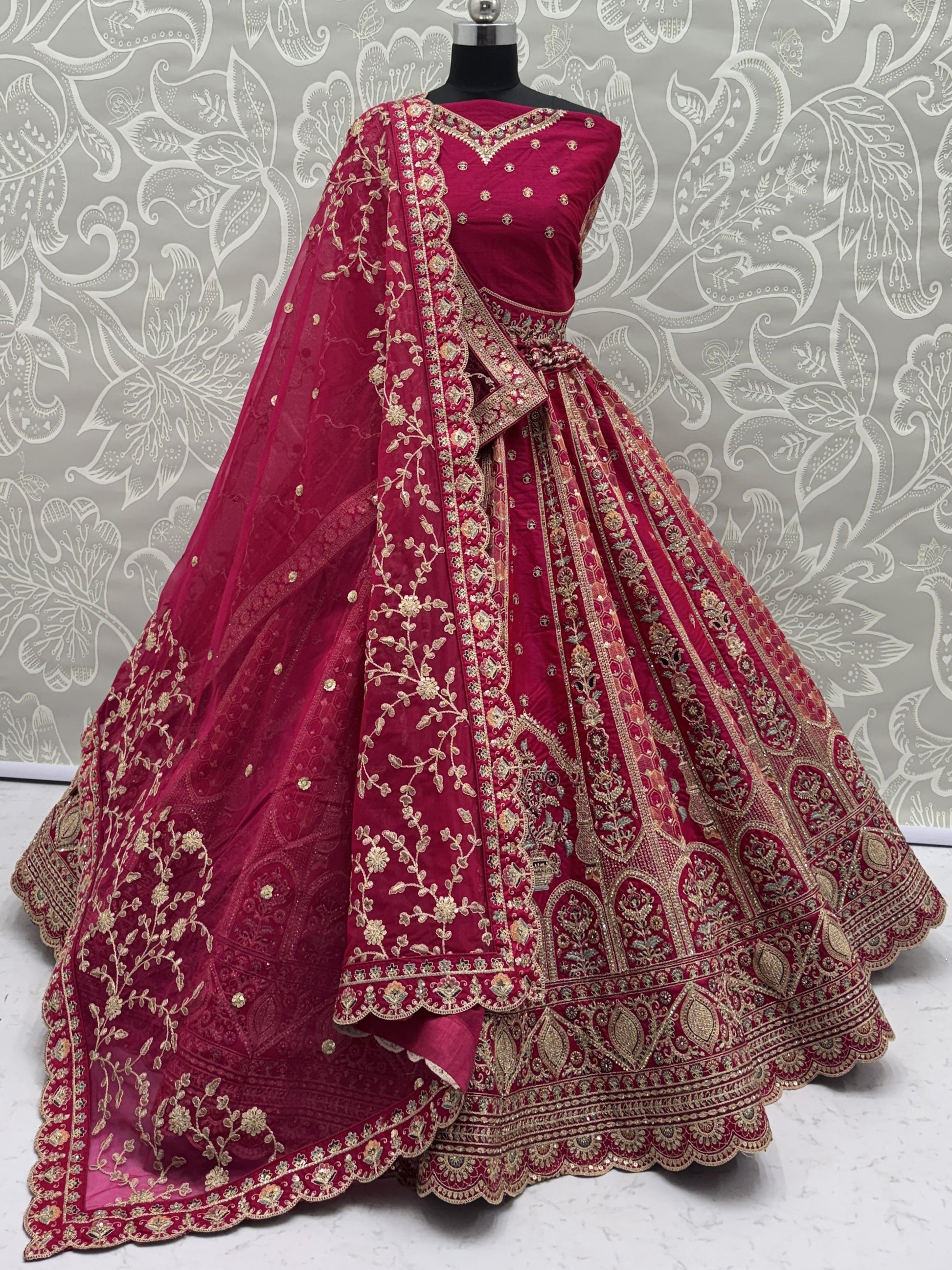 Precious Pink Zari Work Silk Bridal Lehenga Choli With Double Dupatta